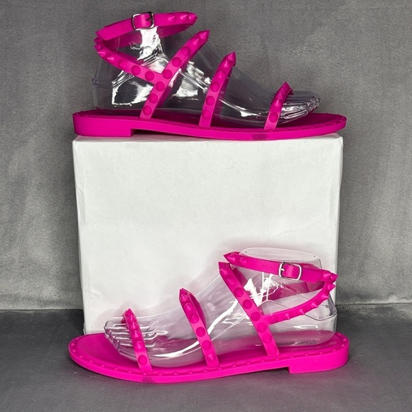 🔥🔥🔥Steve Madden Pink Jelly Sandals with Ruffled Ankle Straps Size: 8🔥🔥🔥 - Picture 3 of 6